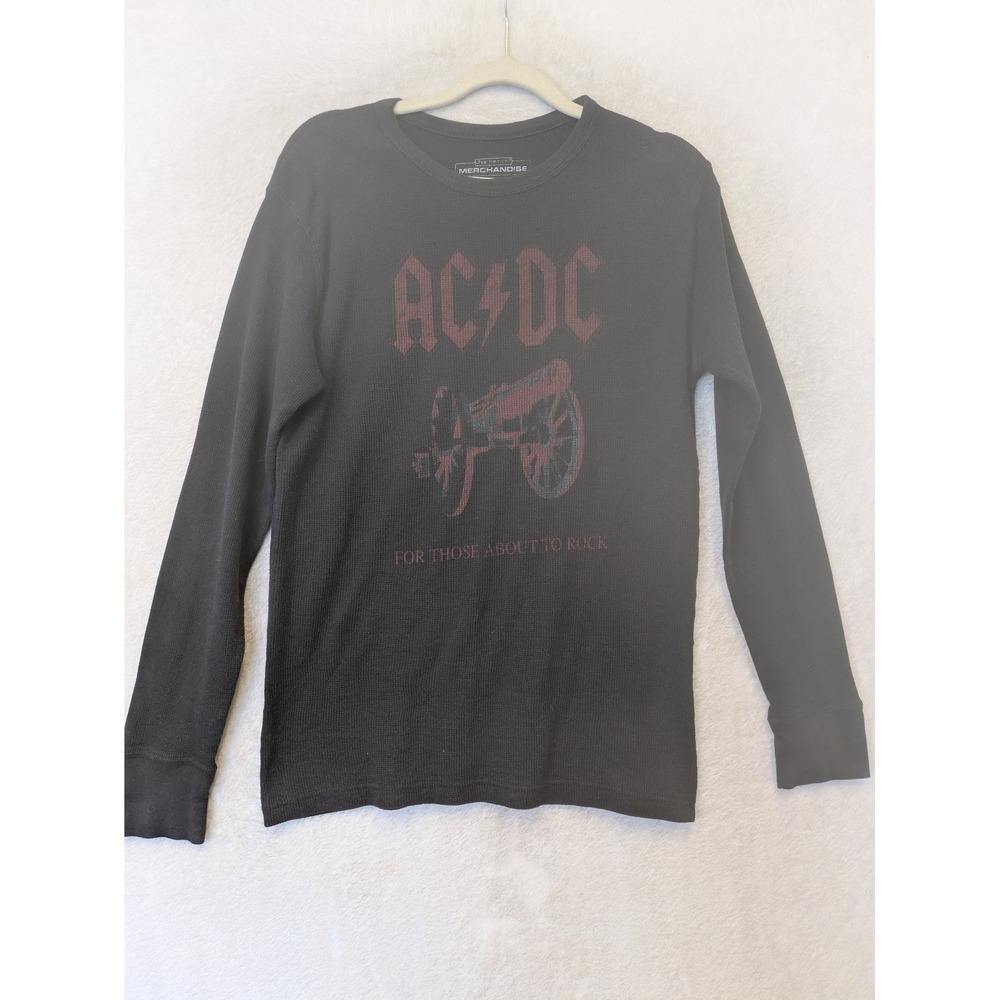 AC/DC Thermal Shirt Men's Large Black Waffle Knit Graphic Long Sleeve Band Tee